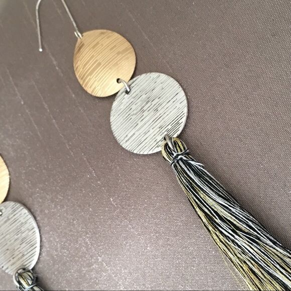 Tassel Metallic Silver Gold Tone Drop Earrings NWT - Picture 3 of 8